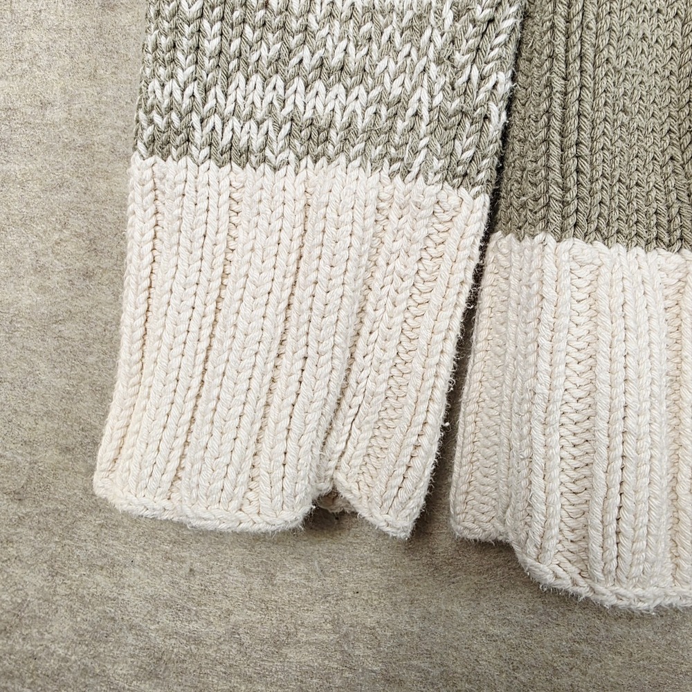 Hand-knit Cabin Coastal Patchwork Sweater Cowl Neck Button Front Chunky‎ Neutral - Picture 10 of 15